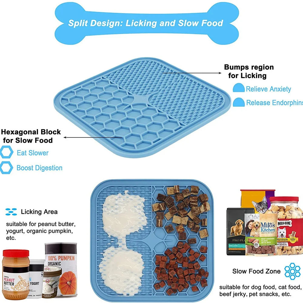 Pet Licking Plate, Slow Food Plate, Licking Pad, Silicone Pet Slow Food Tableware Bowl, Suction Cup, Dog Licking Pad, Slow Food Anti-Choking Pad