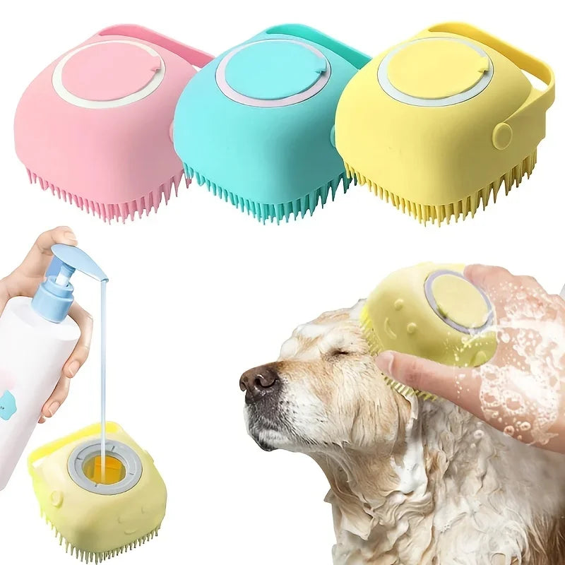Gentle Silicone Pet Brush for Dogs and Cats Massages Cleans with Built-In Shower Gel Dispenser Pet Cat Dog Grooming Accessories